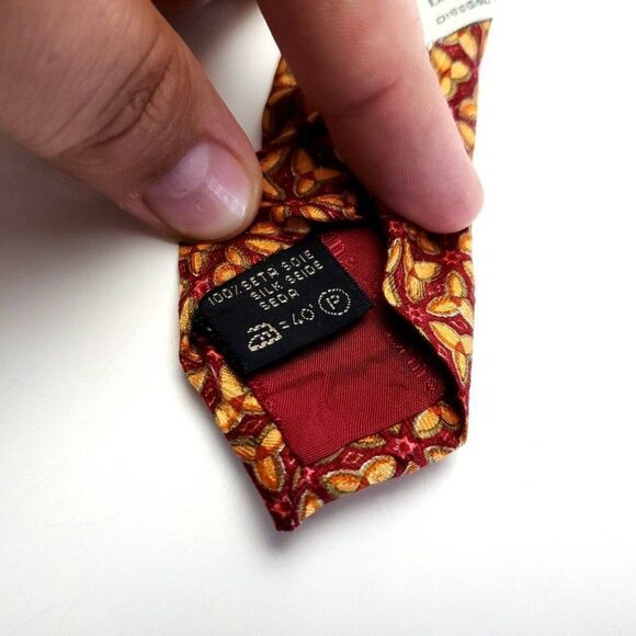 Ermenegildo Zegna Red Orange Geometric‎ Floral Print Silk Tie - Picture 4 of 6